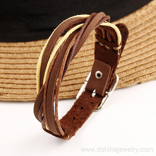 Custom Leather Bracelets Simple Weaved Real Leather Bangle